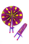 Ankara Fabric Fan W/ Leather Handle