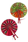 Ankara Fabric Fan W/ Leather Handle