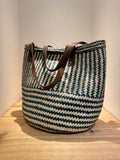 Kioni Basket of Ilala Palm Leaves w/ Leather Straps