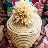 Kazi Bweta Pom Pom Lidded Basket - Large Natural
