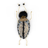 Kioni Grey Longhorn Beetle Beaded Brooch